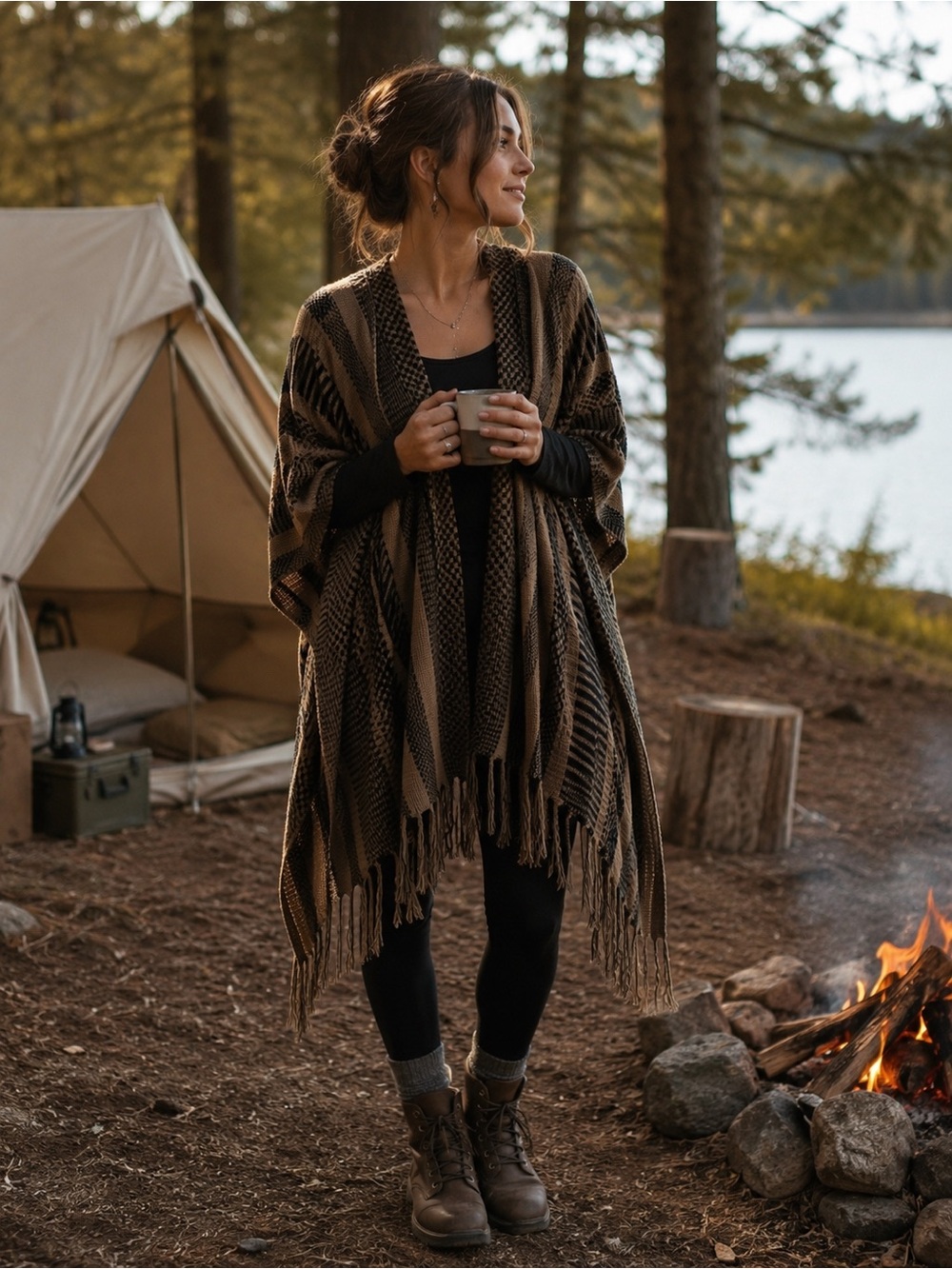Ecote Tan and Black Knit Sweater